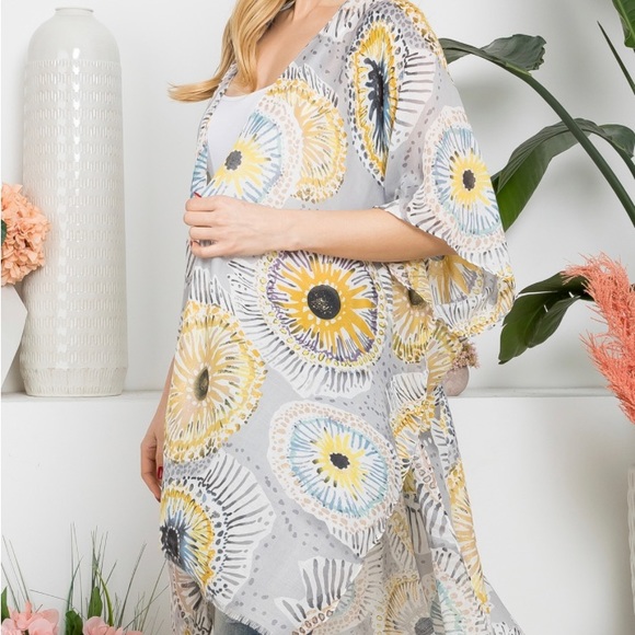 Tops - ONE SIZE GRAY/YELLOW BOUTIQUE KIMONO